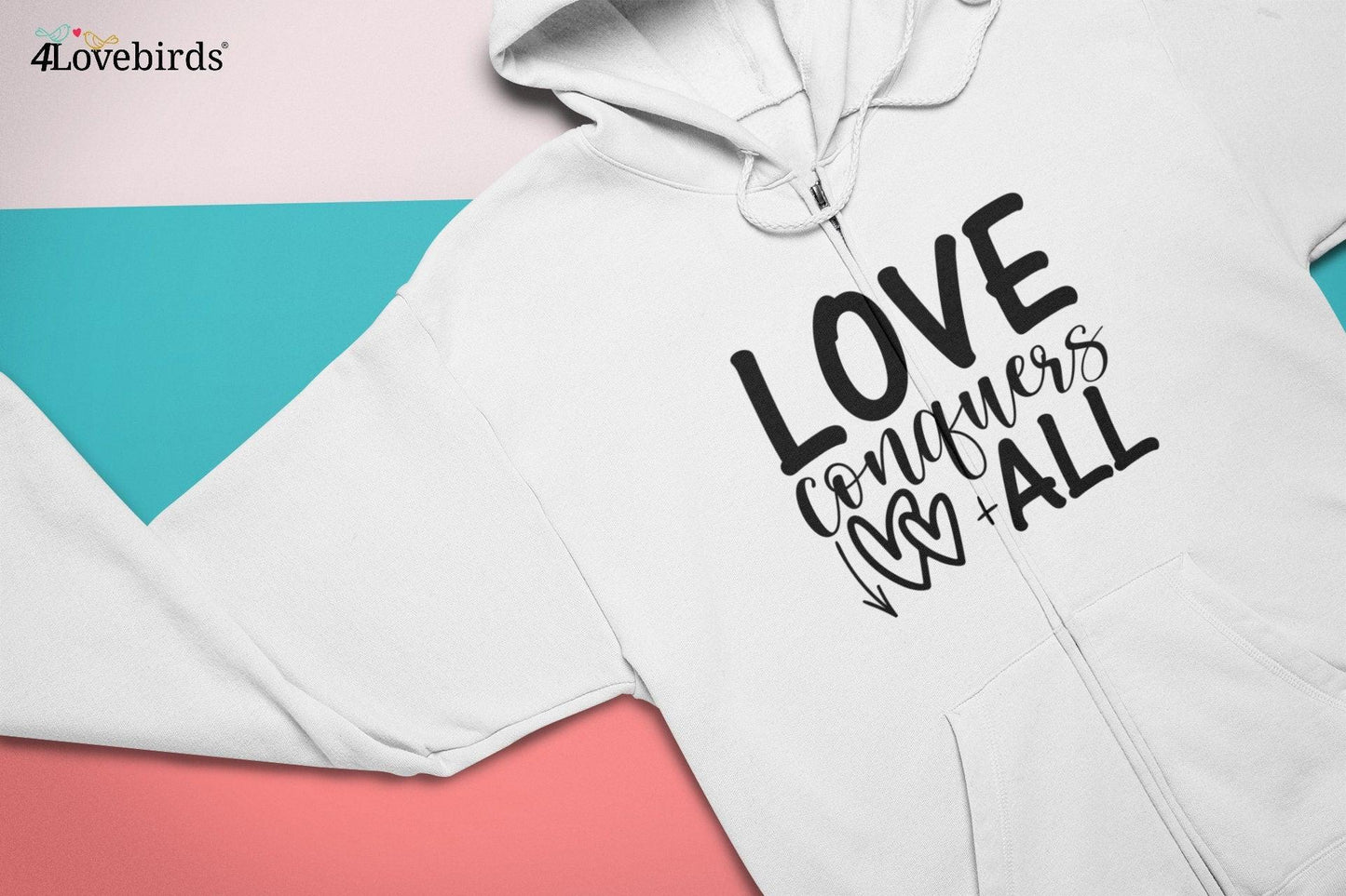 Love conquers all Hoodie, Lovers matching T-shirt, Gift for Couples, Valentine Sweatshirt, Boyfriend / Girlfriend Longsleeve, Cute Tshirt - 4Lovebirds
