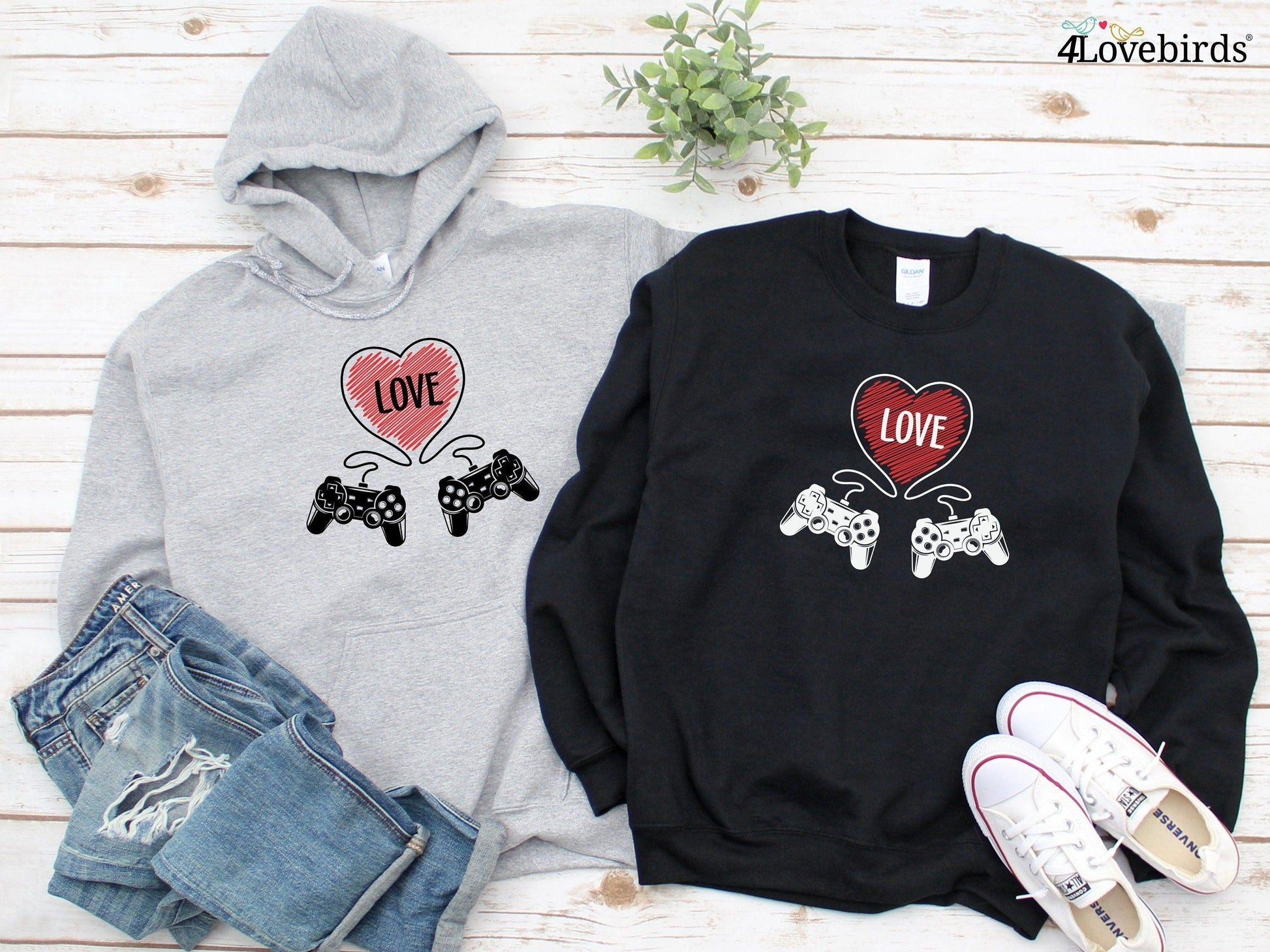 Love gaming Hoodie, Lovers matching T-shirt, Gift for Couples, Valentine Sweatshirt, Gaming Couple Longsleeve, Cute Geek Couple Tshirt - 4Lovebirds