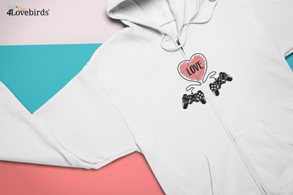 Love gaming Hoodie, Lovers matching T-shirt, Gift for Couples, Valentine Sweatshirt, Gaming Couple Longsleeve, Cute Geek Couple Tshirt - 4Lovebirds
