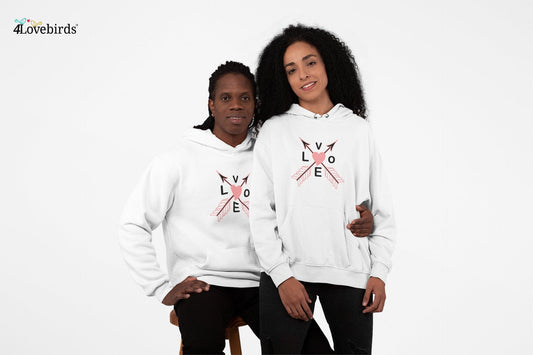 Love with Arrows Hoodie, Matching T-shirt, Gift for Couples, Cute Couple Sweatshirt, Boyfriend and Girlfriend Longsleeve - 4Lovebirds