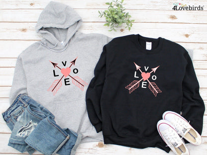 Love with Arrows Hoodie, Matching T-shirt, Gift for Couples, Cute Couple Sweatshirt, Boyfriend and Girlfriend Longsleeve - 4Lovebirds