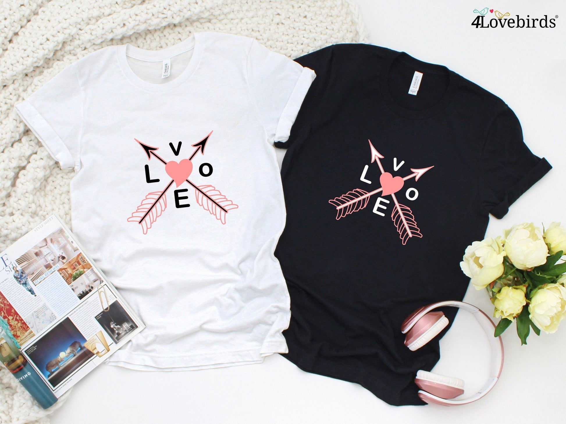 Love with Arrows Hoodie, Matching T-shirt, Gift for Couples, Cute Couple Sweatshirt, Boyfriend and Girlfriend Longsleeve - 4Lovebirds