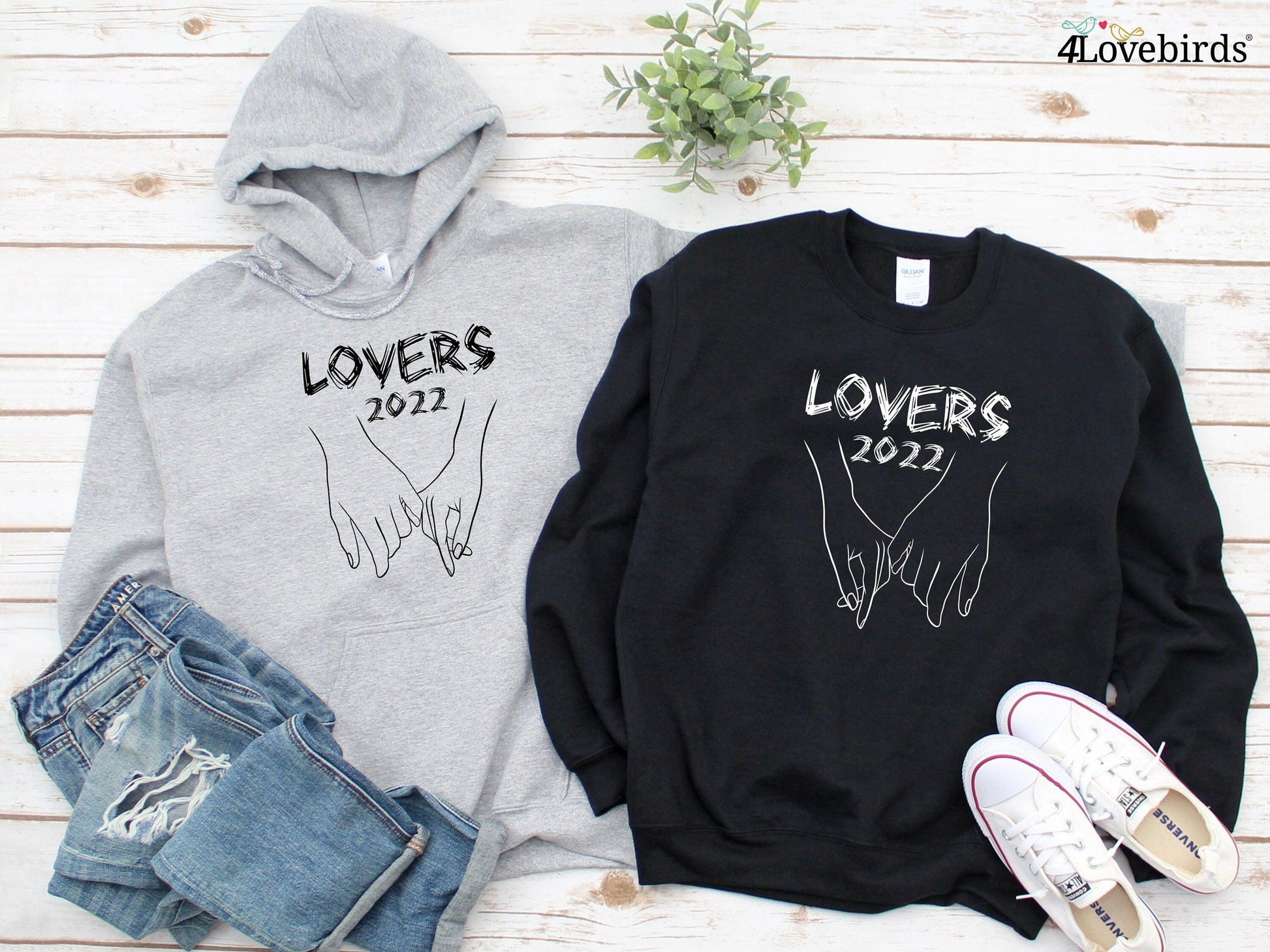 Lovers Holding Hands 2022 Hoodie, matching T-shirt, Gift for Couples, Valentine Sweatshirt, Boyfriend / Girlfriend Longsleeve, Cute Tshirt - 4Lovebirds