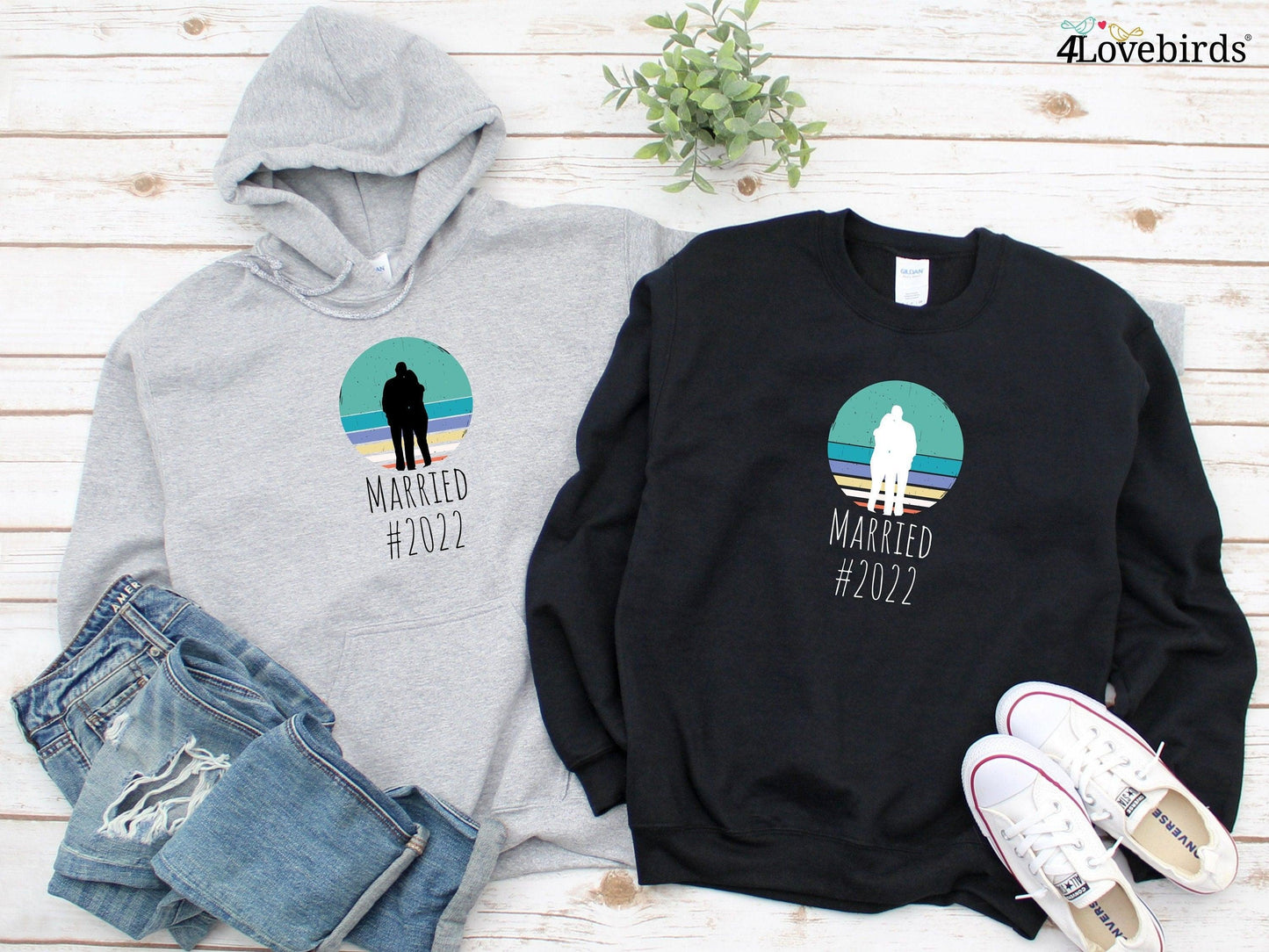 Married Couple on sunset 2022 Hoodie, Marriage Tshirt, Honeymoon Sweatshirt, Gift for Couple, Married Couple Longsleeve, Getting married - 4Lovebirds