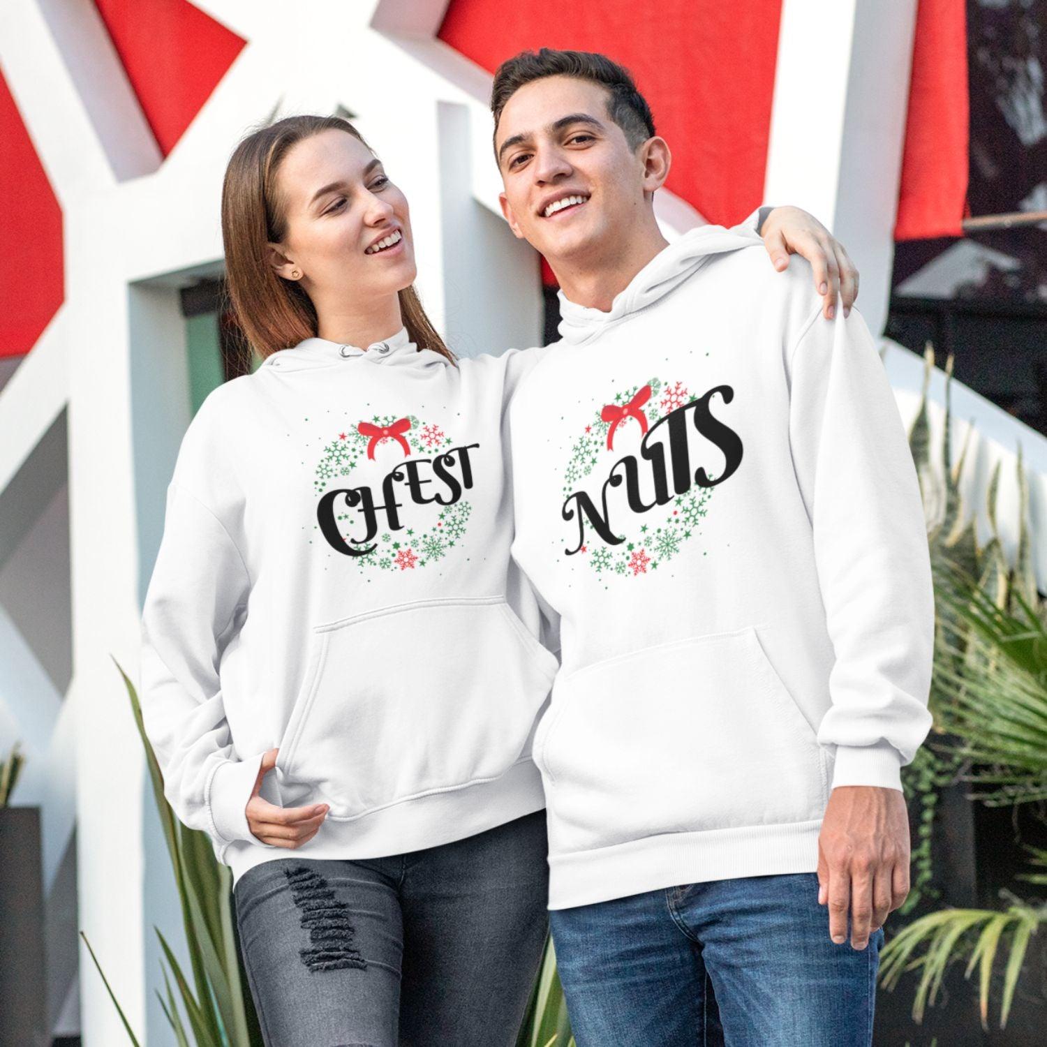 Matching Christmas Outfits: Chest and Nuts Couples Funny Outfits - 4Lovebirds