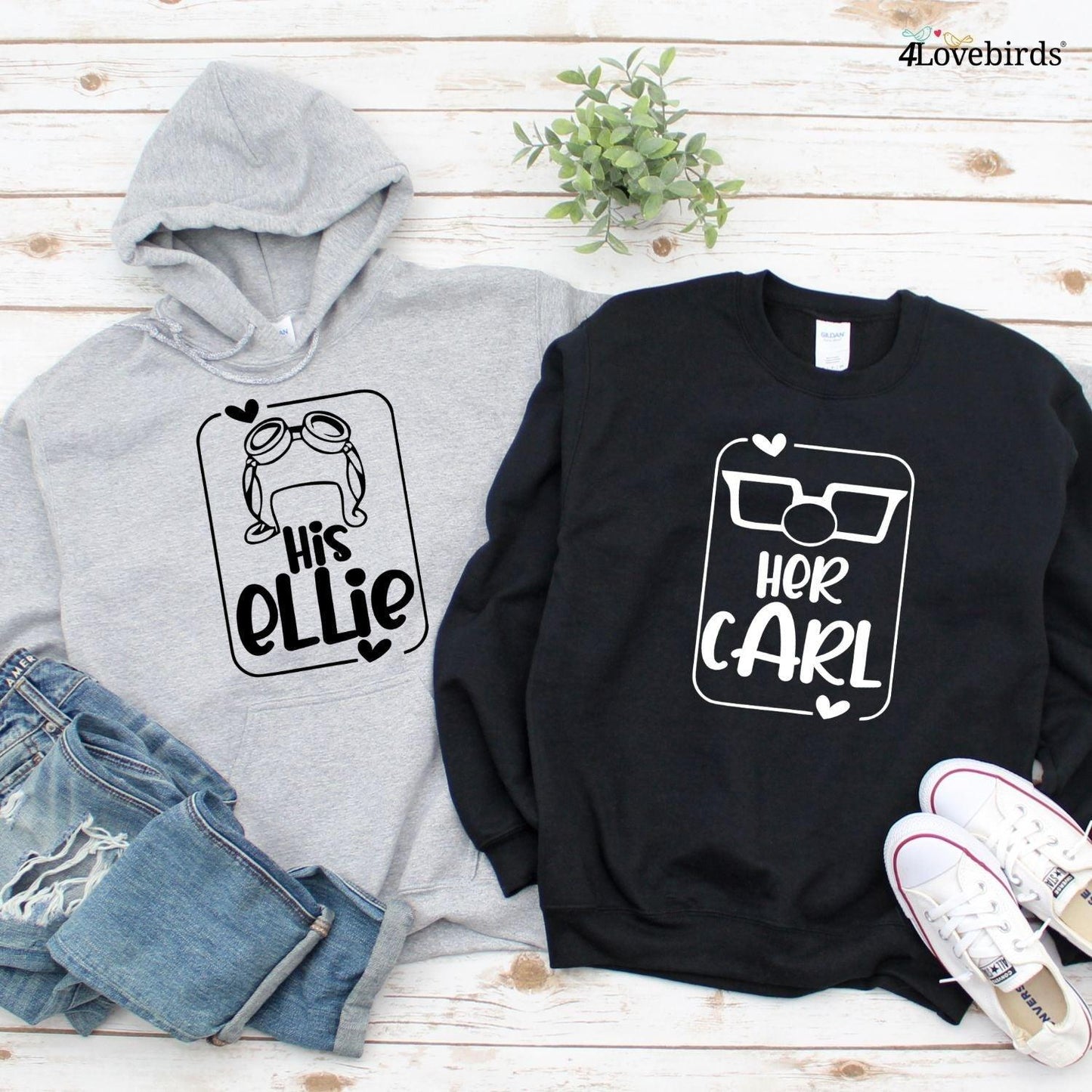 Matching Mr & Mrs UP Outfits for Couples: His Ellie & Her Carl Hoodies - 4Lovebirds
