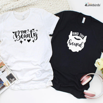 Matching Set: Beauty & Beard Hoodie & T-shirt | Fun Gift for Couples - 4Lovebirds