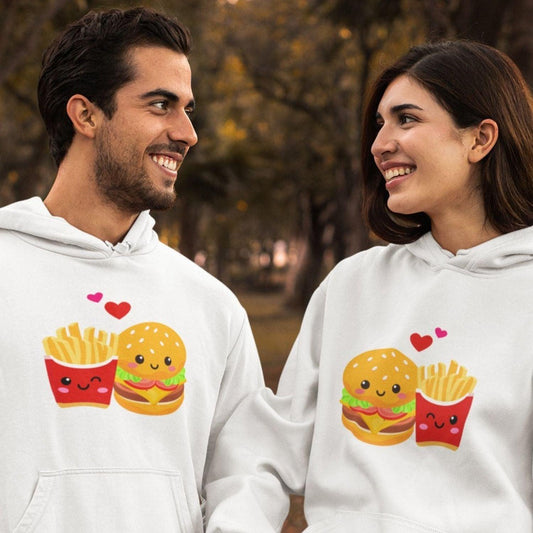 Matching Set: Burger & Fries Hoodie + Foodie Lovers T-shirt - Perfect Gift for Couples! - 4Lovebirds