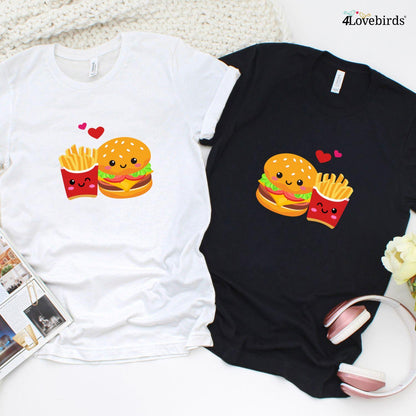 Matching Set: Burger & Fries Hoodie + Foodie Lovers T-shirt - Perfect Gift for Couples! - 4Lovebirds