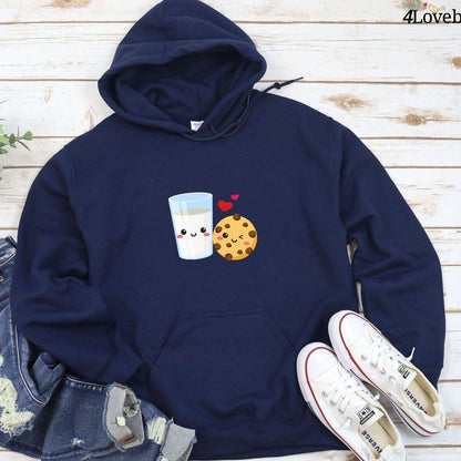 Matching Set: Cookie & Milk Hoodie & Foodie Lovers Tshirt - Perfect Gift for Couples! - 4Lovebirds
