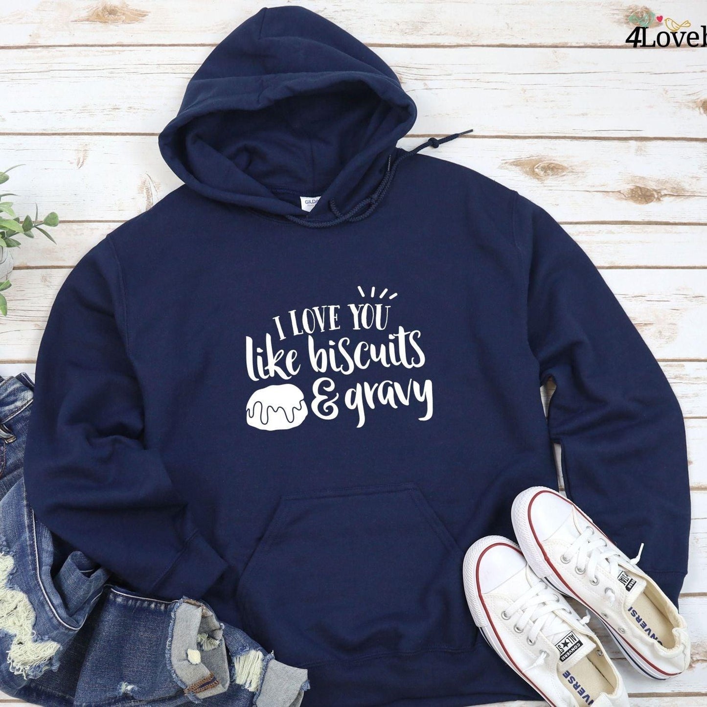 Matching Set for Foodie Couple: I Love You Like Biscuits & Gravy Tops, Valentine Gift - 4Lovebirds