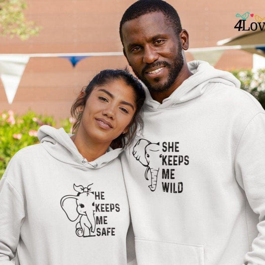 Matching Set: He Keeps Me Safe & She Keeps Me Wild - Gift for Couples, Valentine Outfits - 4Lovebirds