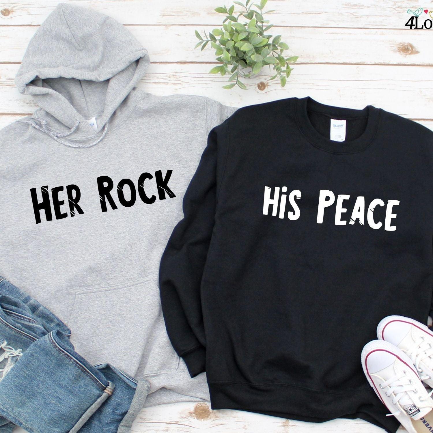 Matching Set: His Rock & Her Peace Sweatshirts - Gift for Couples, Boyfriend & Girlfriend Outfit - 4Lovebirds