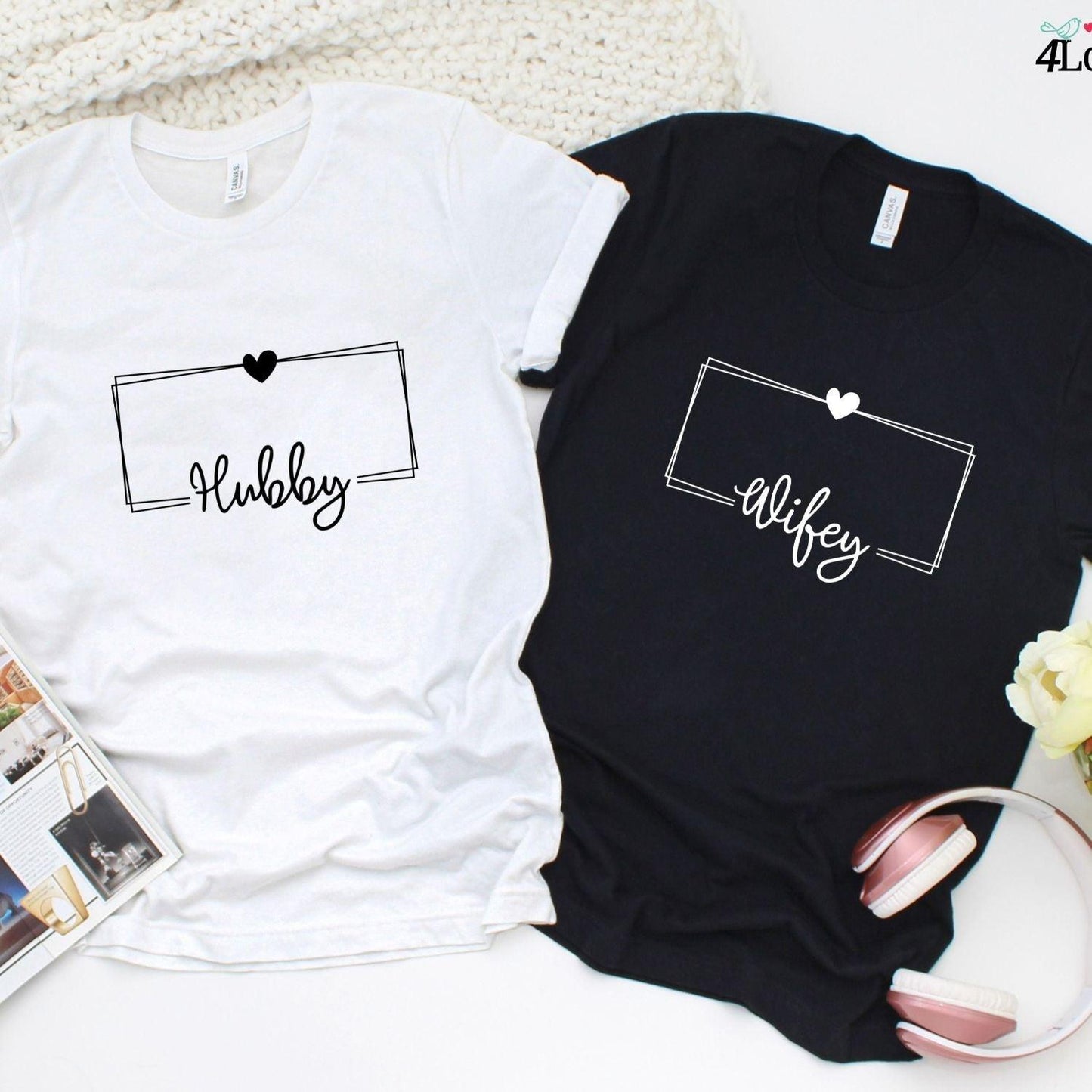 Matching Set Hubby & Wifey Hoodie & T-shirts, Perfect Couples Gift for Valentine's Day - 4Lovebirds