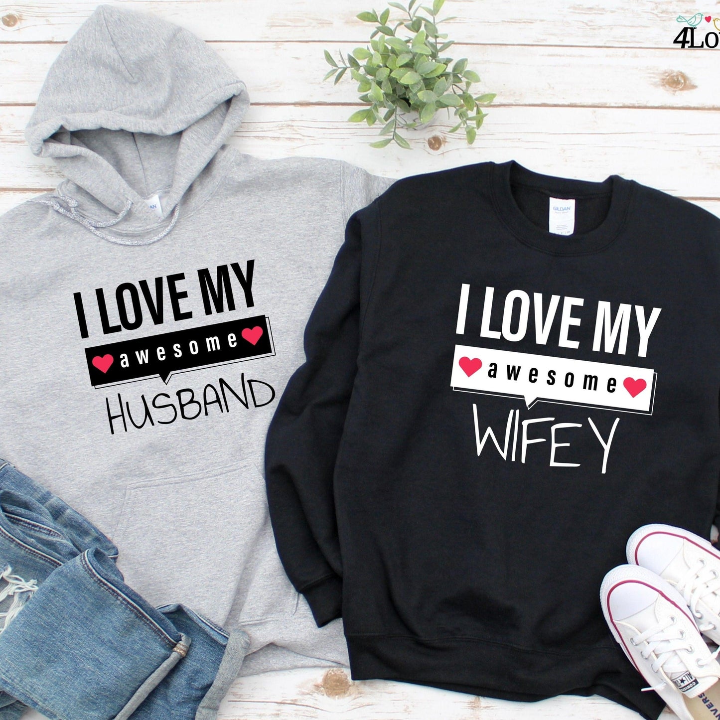 Matching Set: I Love My Awesome Husband/Wifey, Lovers Outfit, Gift for Couples, Valentine's Gift - 4Lovebirds