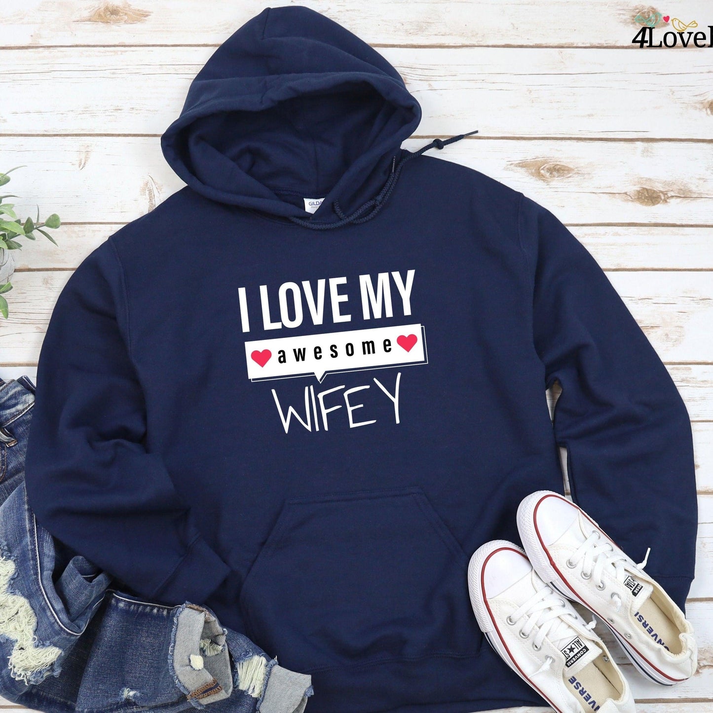 Matching Set: I Love My Awesome Husband/Wifey, Lovers Outfit, Gift for Couples, Valentine's Gift - 4Lovebirds