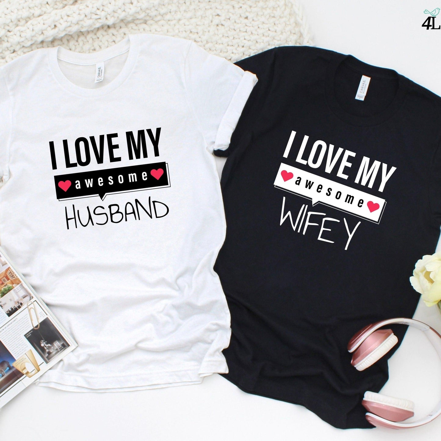 Matching Set: I Love My Awesome Husband/Wifey, Lovers Outfit, Gift for Couples, Valentine's Gift - 4Lovebirds