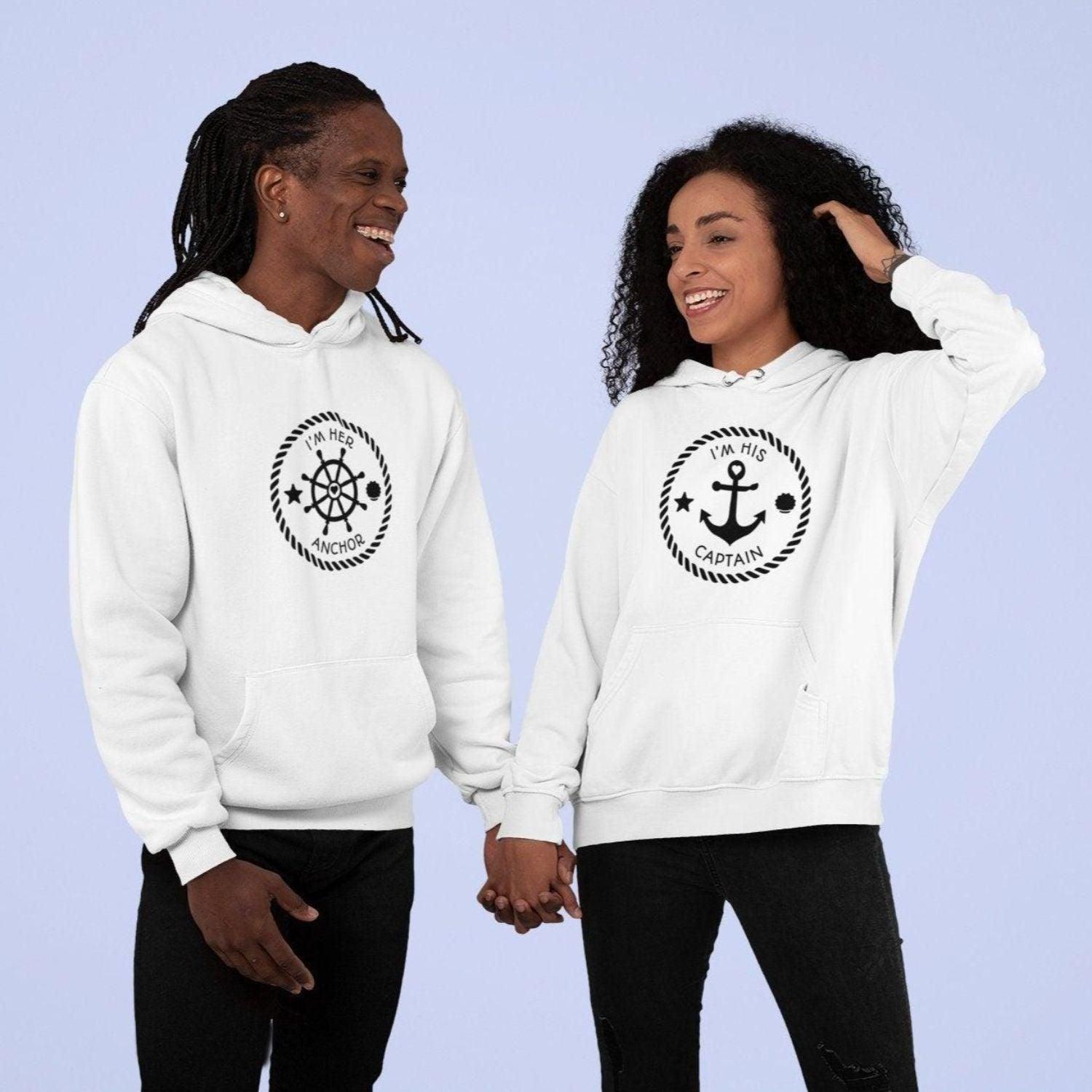 Matching Set: 'I'm Her Anchor, I'm His Captain' Gift for Couples, Navy Boat Fanatic Apparel - 4Lovebirds