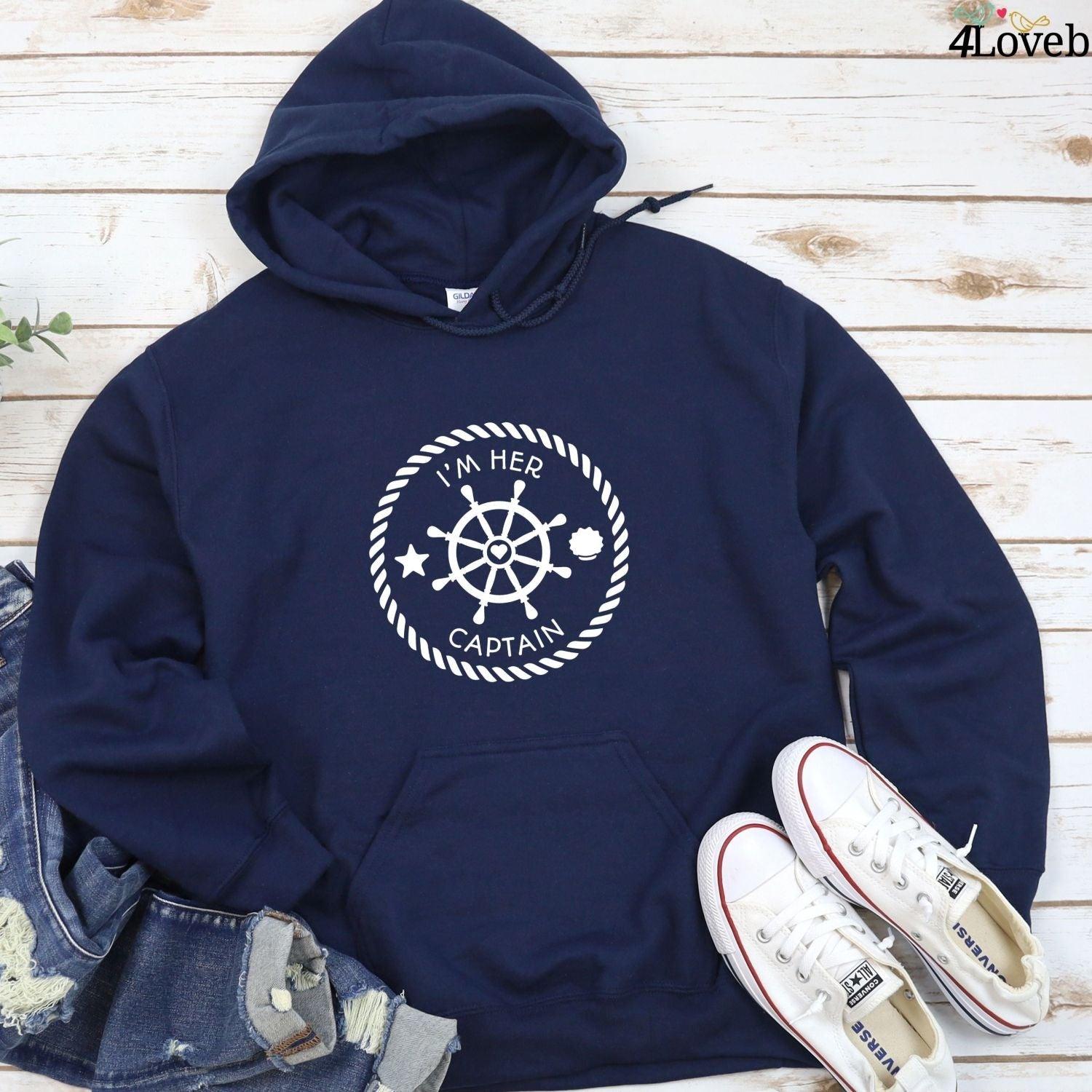 Matching Set: 'I'm Her Anchor, I'm His Captain' Gift for Couples, Navy Boat Fanatic Apparel - 4Lovebirds