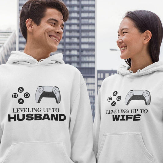 Matching Set: Level Up to Husband & Wife, Groom Gifts, Gaming Outfit, Fiance Wedding Gift - 4Lovebirds