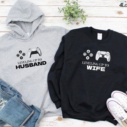 Matching Set: Level Up to Husband & Wife, Groom Gifts, Gaming Outfit, Fiance Wedding Gift - 4Lovebirds