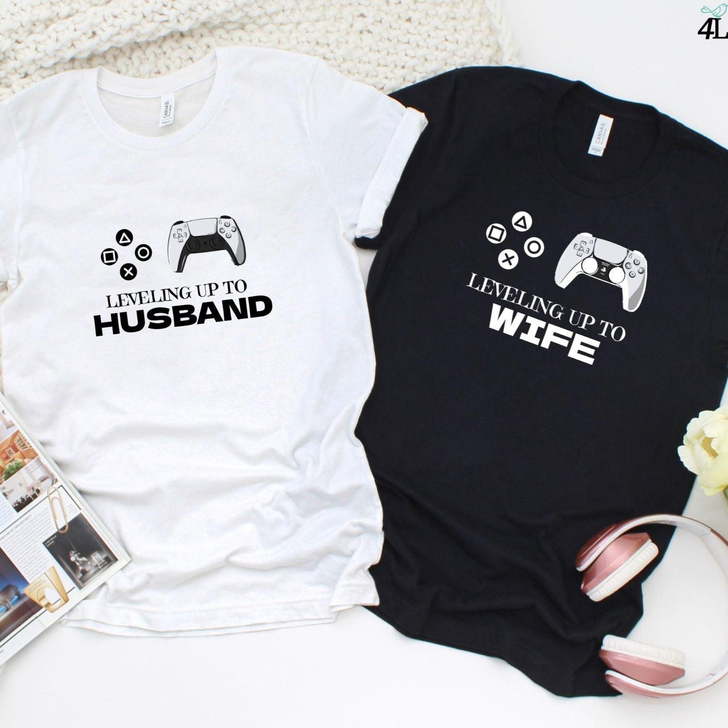 Matching Set: Level Up to Husband & Wife, Groom Gifts, Gaming Outfit, Fiance Wedding Gift - 4Lovebirds