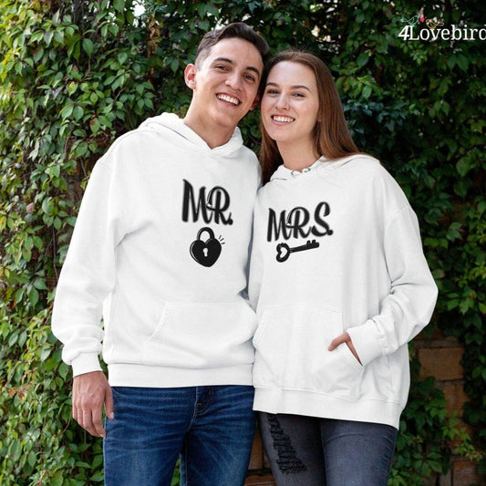 Matching Set: Lock & Key Hoodie, Mr. & Mrs. Shirt, Marriage Tshirt, Honeymoon Sweatshirt, Gift for Couple, Cute Married Couple Top - 4Lovebirds