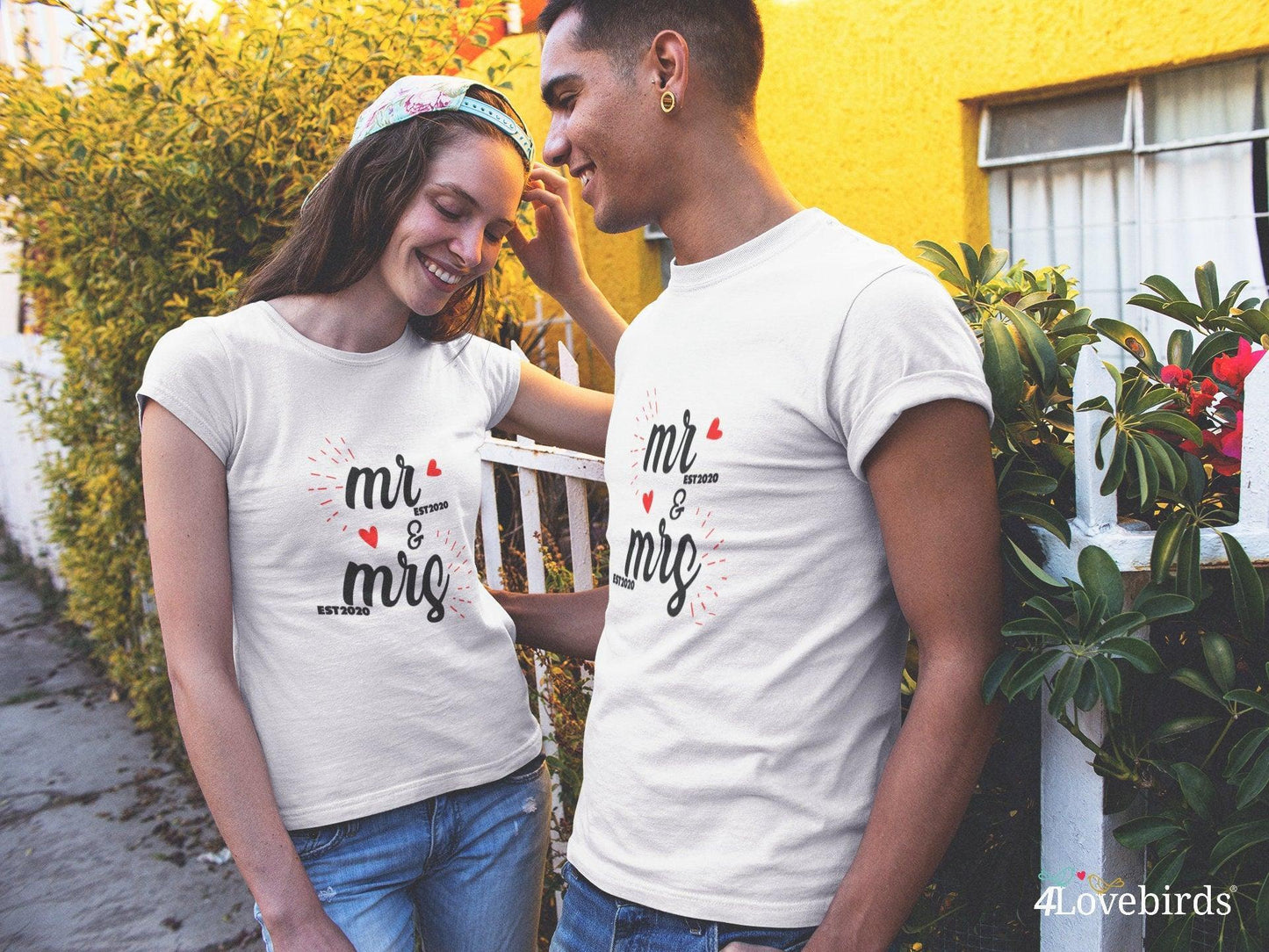 Mr. and Mrs. est. 2020 Hoodie, Marriage T-shirt, Honeymoon Sweatshirt, Gift for Couple, Cute Married Couple Longsleeve, Just married - 4Lovebirds