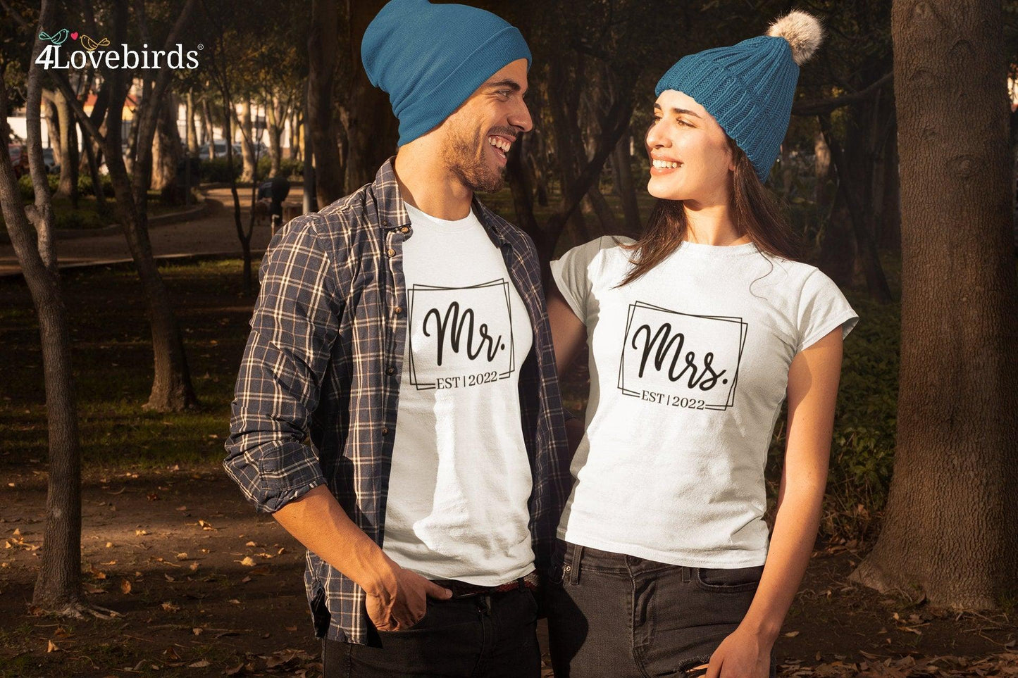 Mr and Mrs est. 2022 Hoodie, Lovers matching T-shirt, Gift for Couples, Married Sweatshirt, Husband and Wife Longsleeve, Square model - 4Lovebirds