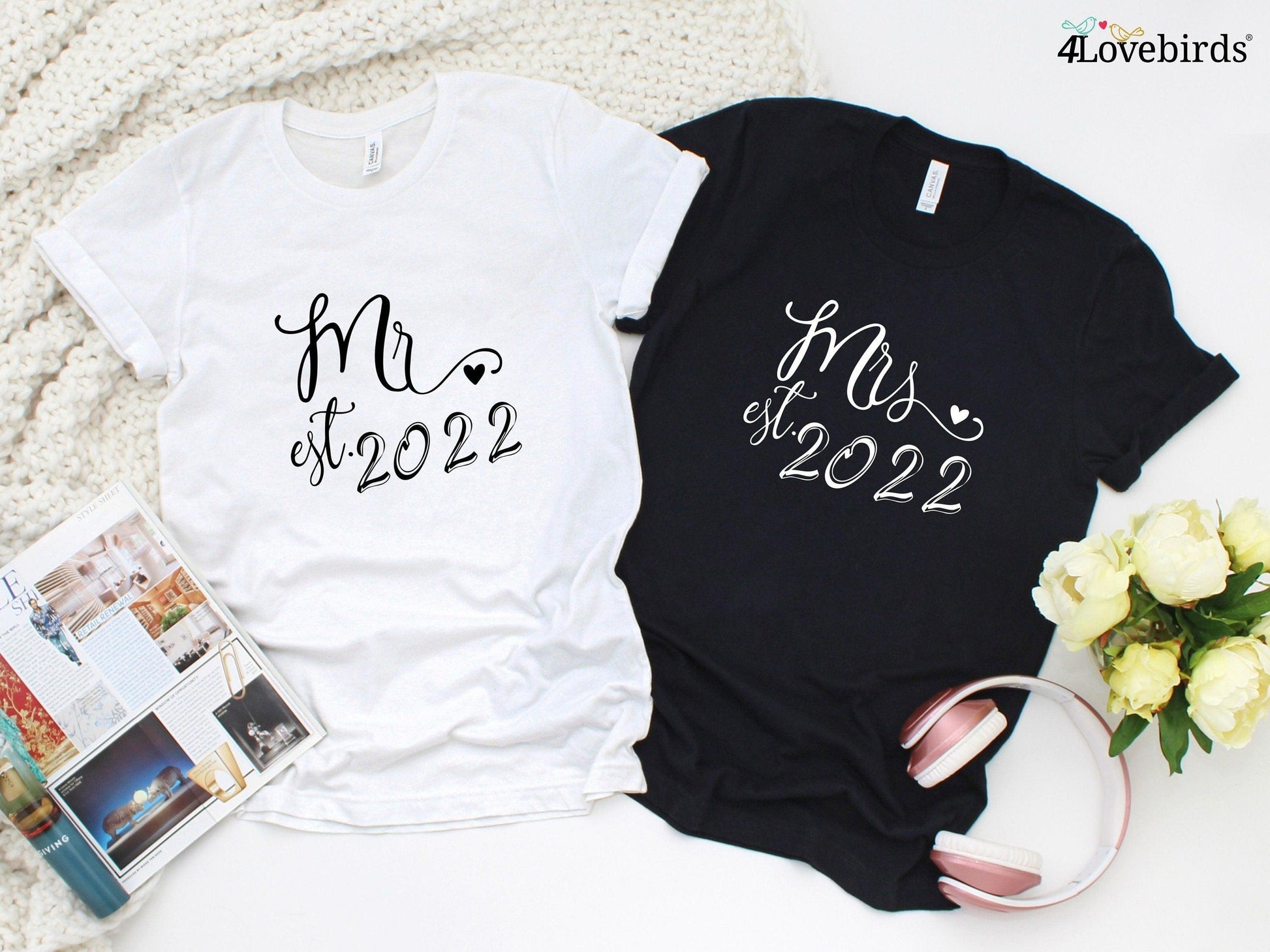 Mr. and Mrs est. 2022 Hoodie, Marriage Tshirt, Honeymoon Sweatshirt, Gift for Couple, Cute Married Couple Longsleeve, Getting married - 4Lovebirds