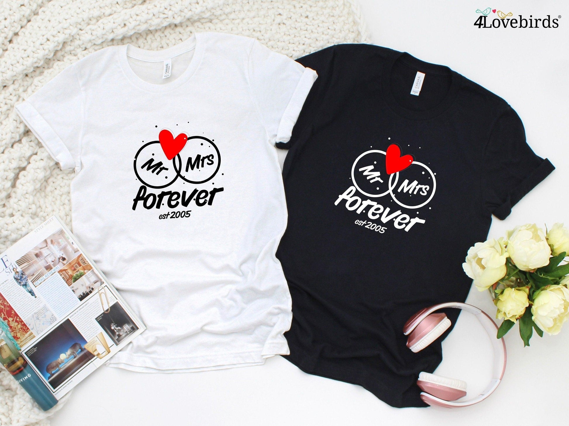 Mr. and Mrs. forever Hoodie, Marriage T-shirt, Honeymoon Sweatshirt, Gift for Couple, Cute Married Couple Longsleeve, Just married - 4Lovebirds
