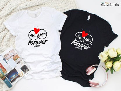 Mr. and Mrs. forever Hoodie, Marriage T-shirt, Honeymoon Sweatshirt, Gift for Couple, Cute Married Couple Longsleeve, Just married - 4Lovebirds
