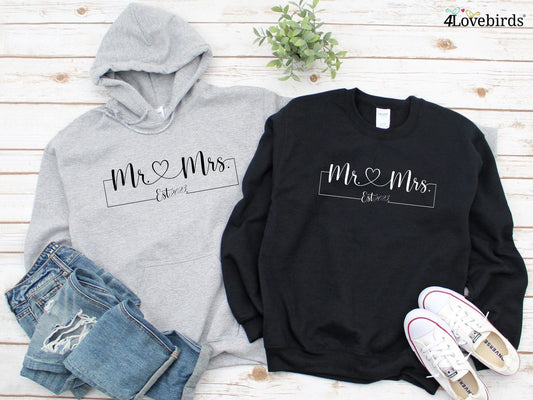 Mr. and Mrs. Hoodie, Engagement Matching Shirt, Wedding Gift, Fiance / Bride Longsleeve, Honeymoon Sweatshirt, Mariage Shirt - 4Lovebirds