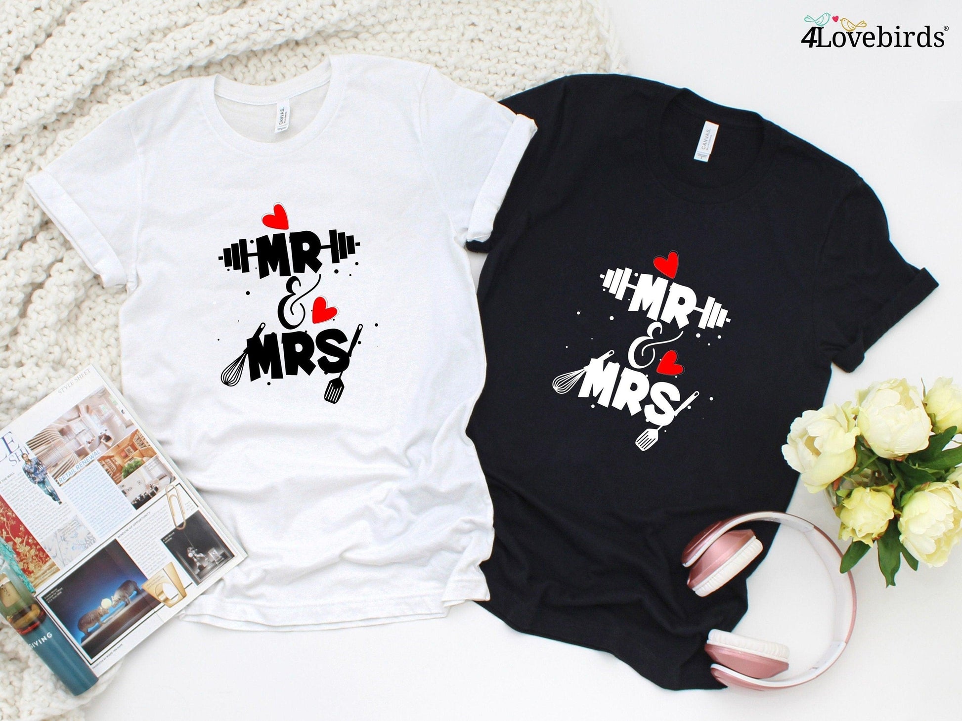 Mr and Mrs Hoodie, Marriage T-shirt, Honeymoon Sweatshirt, Gift for Couple, Cute Married Couple Longsleeve, Just married, Couples difference - 4Lovebirds