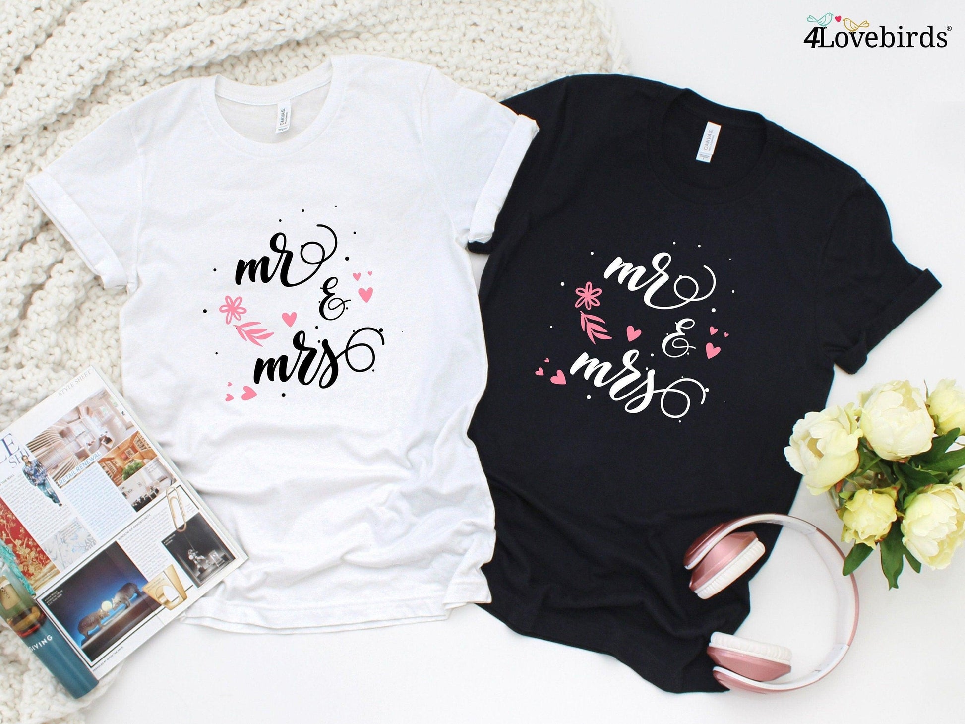 Mr. & Mrs. Hoodie, Marriage T-shirt, Honeymoon Sweatshirt, Gift for Couple, Cute Married Couple Longsleeve, Just married, plain model - 4Lovebirds