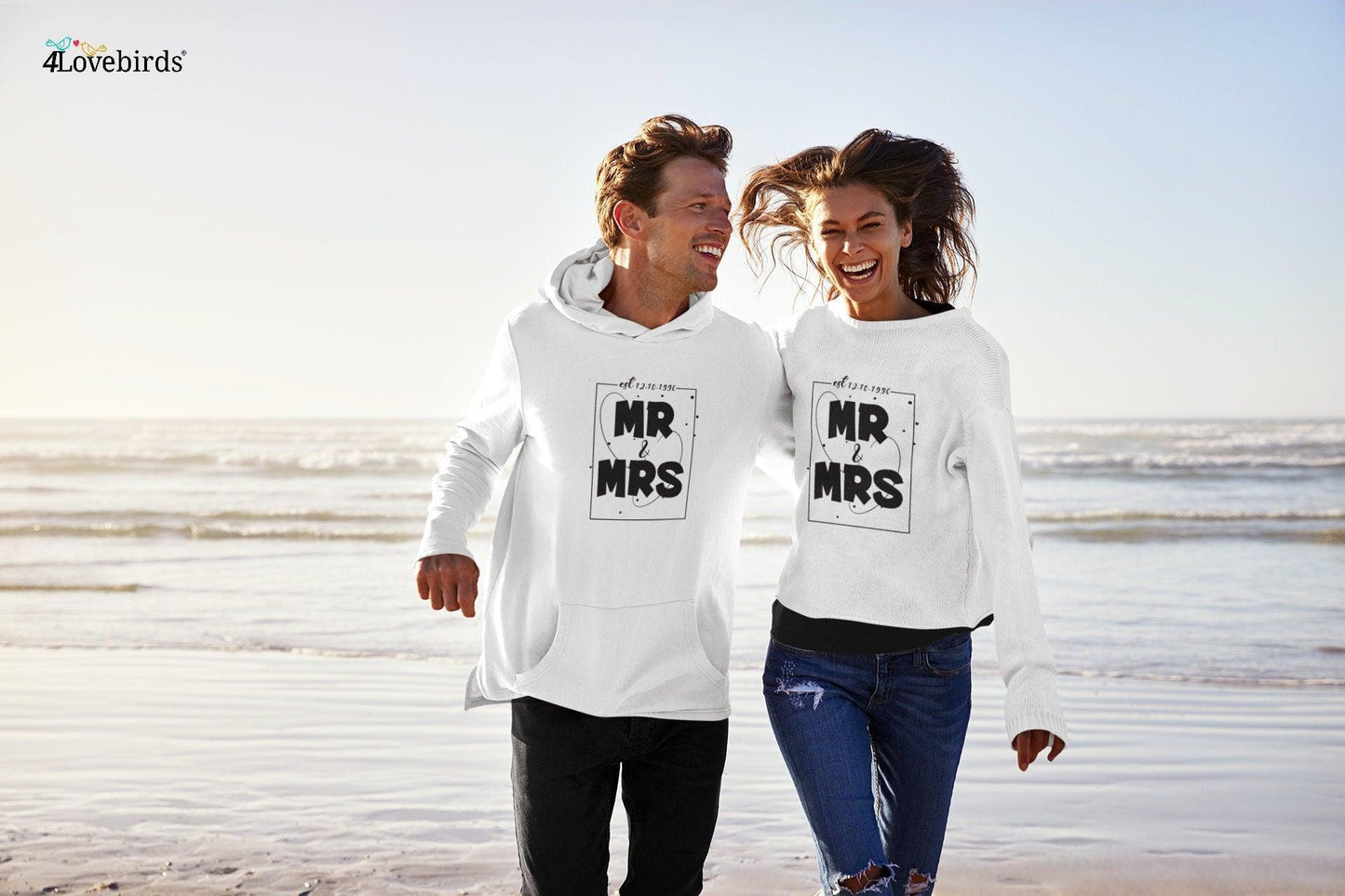 Mr. and Mrs. Hoodie, Marriage T-shirt, Honeymoon Sweatshirt, Gift for Couple, Cute Married Couple Longsleeve, Just married, Space model - 4Lovebirds