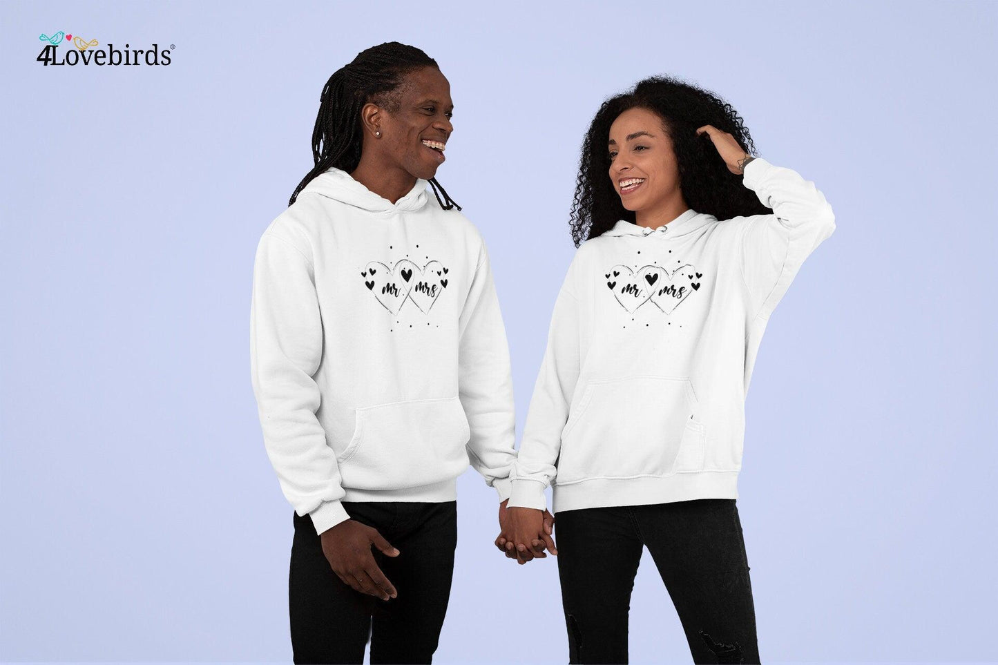 Mr and Mrs in love Hoodie, Marriage T-shirt, Honeymoon Sweatshirt, Gift for Couple, Cute Married Couple Longsleeve, Just married - 4Lovebirds