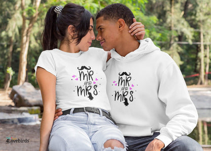 Mr and Mrs married couple Hoodie, Marriage T-shirt, Honeymoon Sweatshirt, Gift for Couple, Cute Married Couple Longsleeve, Just married - 4Lovebirds