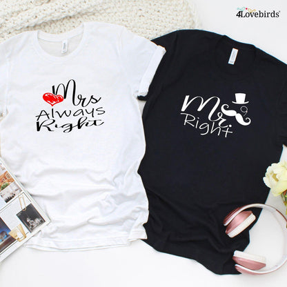 Mrs Always Right + Mr Right Matching Set: Best Valentine's Gift for Couples - Feb 14 Gift! - 4Lovebirds