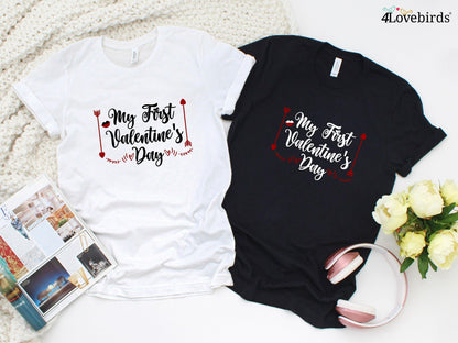 My first valentine day Hoodie, Funny T-shirt, Gift for Couples, Valentine Sweatshirt, Boyfriend and Girlfriend Longsleeve, Cute Couple Shirt - 4Lovebirds