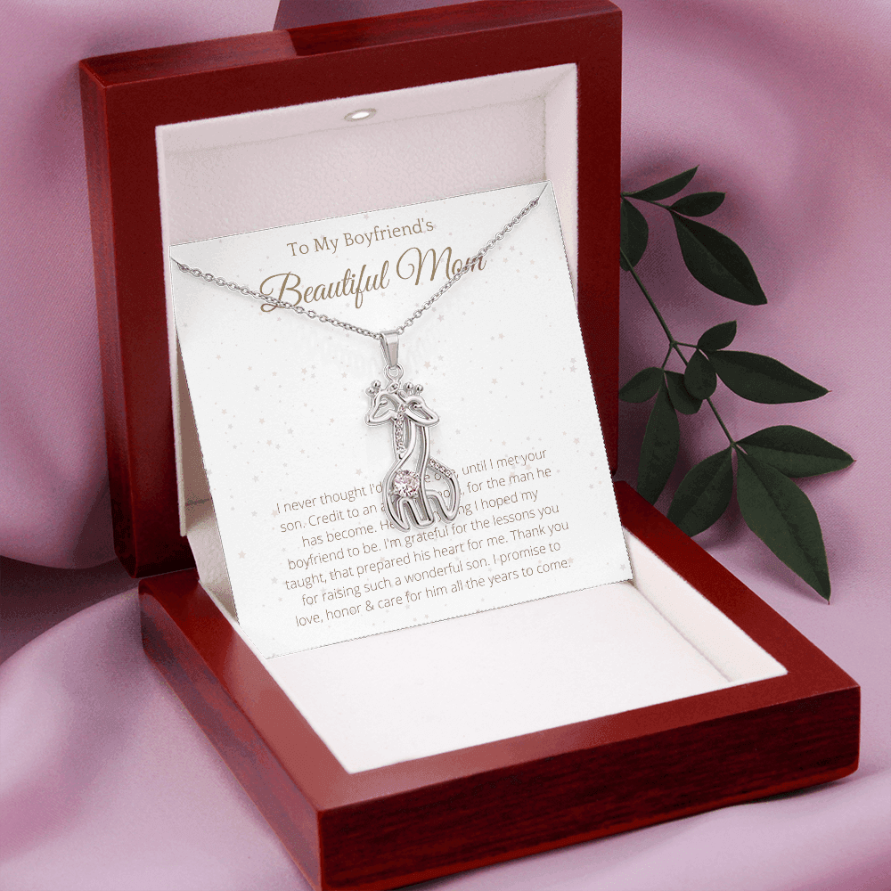 Necklace to My Boyfriend's Mom Giraffes Necklace - Christmas Gift for Boyfriends Mom, Pendant Necklace, Mothers Day Gift for Boyfriends 14K White Gold