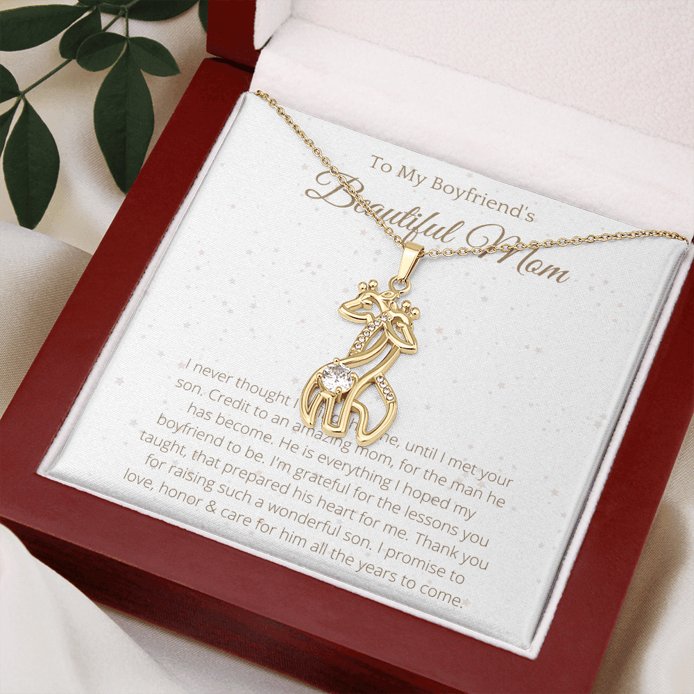 Necklace to My Boyfriend's Mom Giraffes Necklace - Christmas Gift for Boyfriends Mom, Pendant Necklace, Mothers Day Gift for Boyfriends 14K White Gold