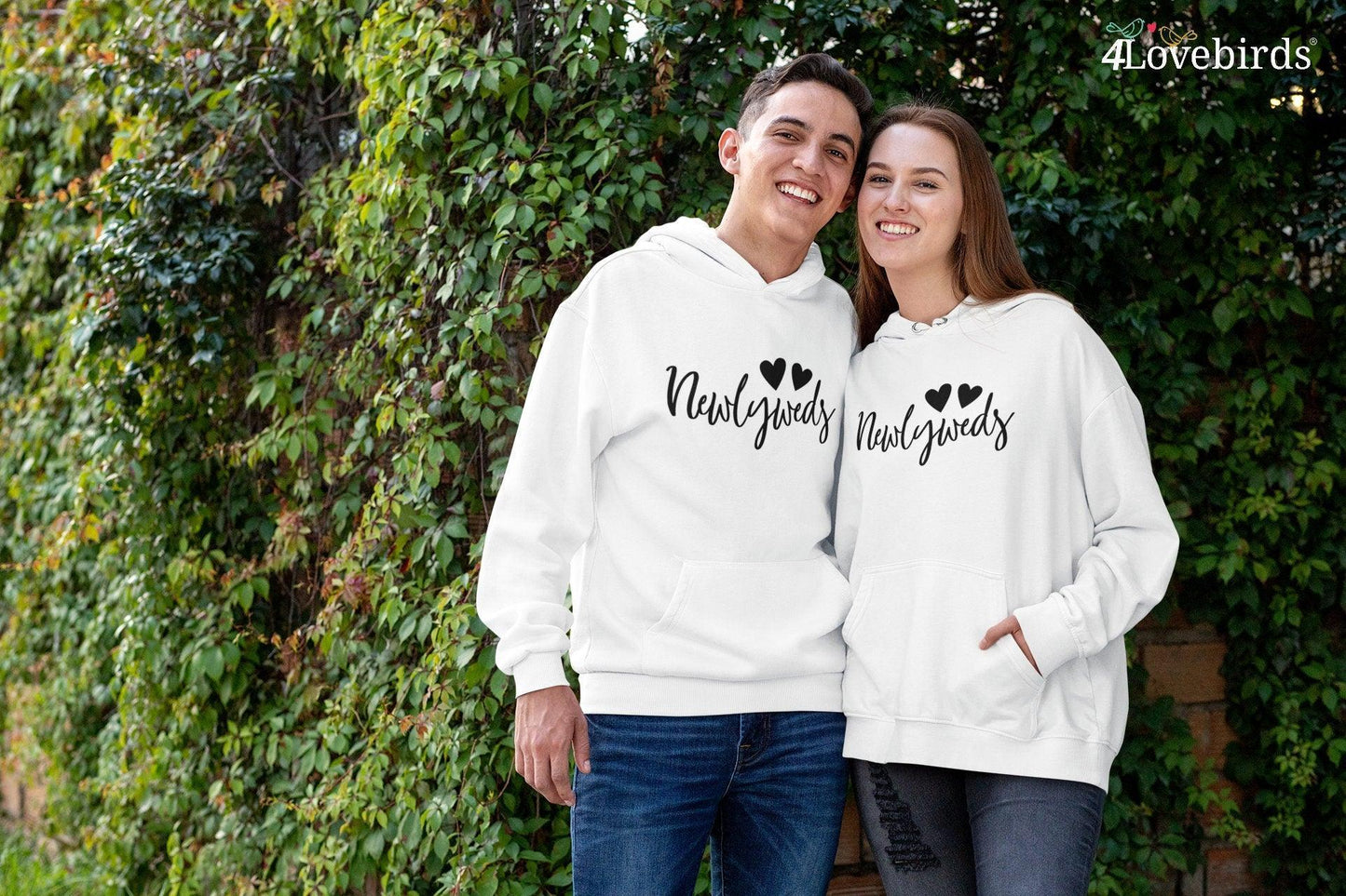 Newlyweds Hoodie, Marriage T-shirt, Honeymoon Sweatshirt, Gift for Couple, Cute Married Couple Longsleeve, Just married - 4Lovebirds