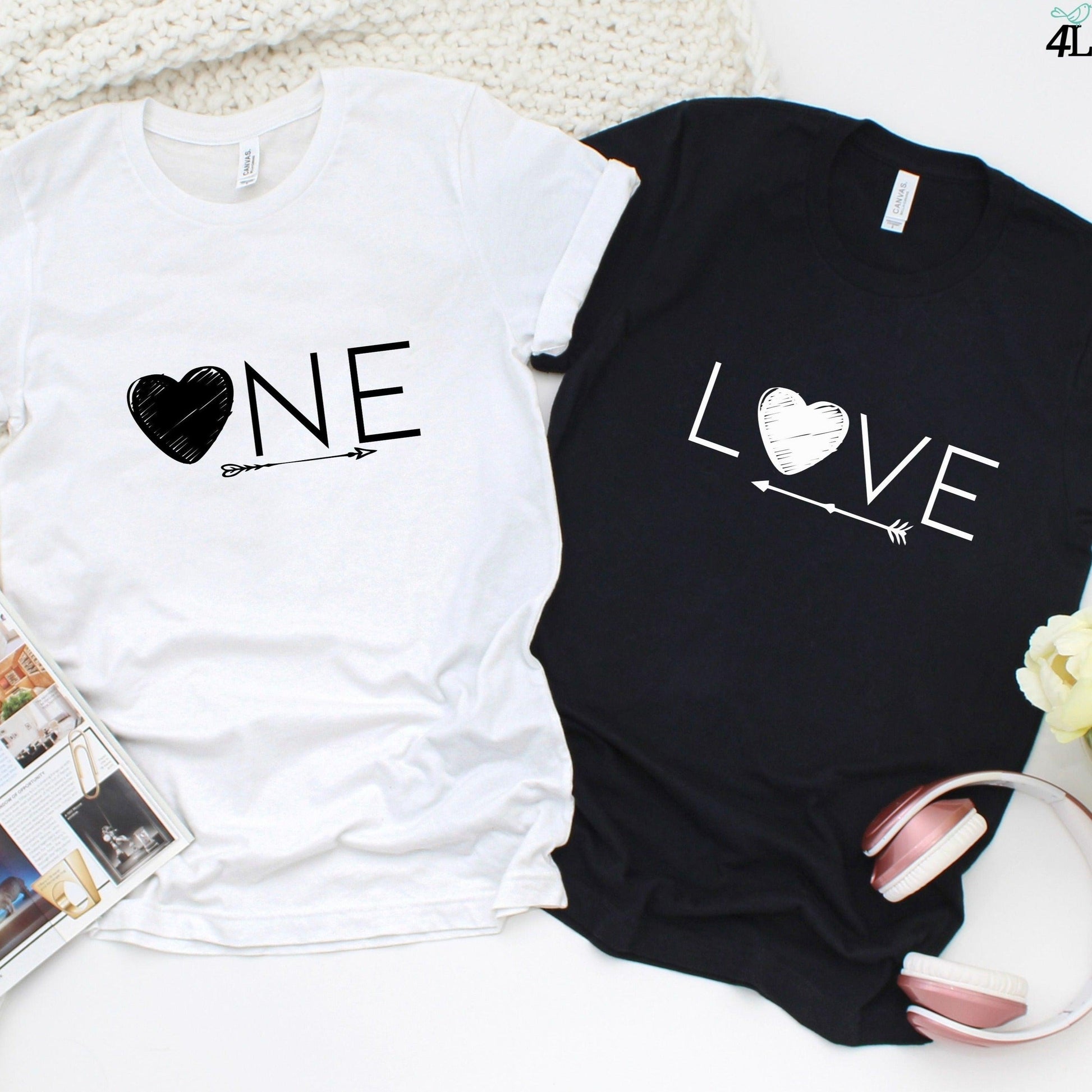 One Love Valentine's Day Matching Set Gift for Couples-His & Hers Shirts, Just Married, Funny! - 4Lovebirds