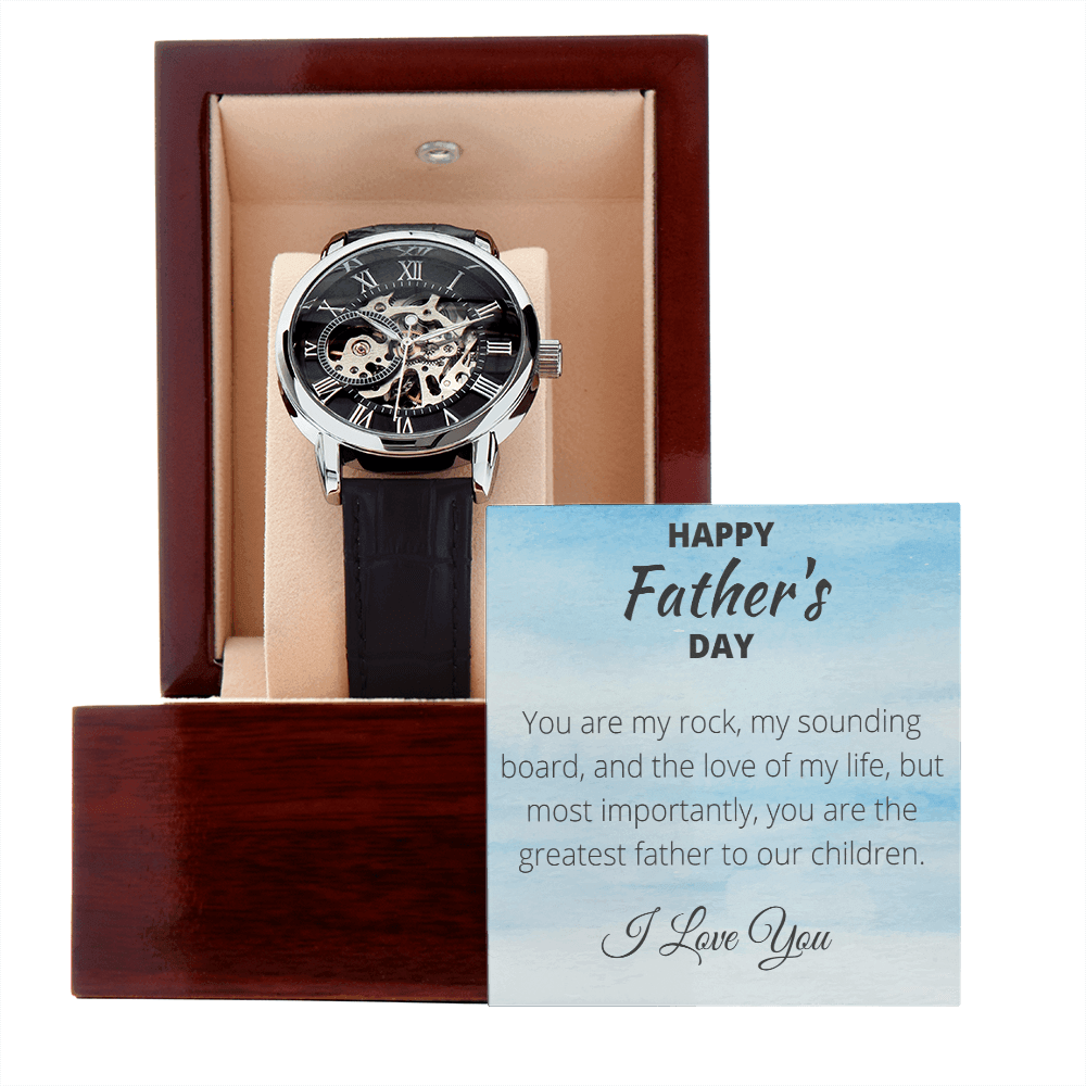 Openwork Watch With Heartfelt Message Card and Luxury Mahogany Box, Automatic Watch for Dad, Gift for Father's Day, Leather Band Men's Watch - 4Lovebirds