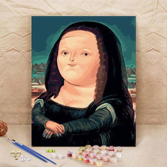 Paint By Number Kit for Kids & Adults Framed 16"x20" Chubby Mona Lisa - DIY Acrylic Painting By Numbers - Easy Paint By Numbers Kit - 4Lovebirds