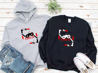 Player 1 & 2 Matching Hoodies, Video Gamer Couple, Matching Gifts For Couples, Best Friends Matching Sweatshirts, Gifts For BFFs, Couple - 4Lovebirds