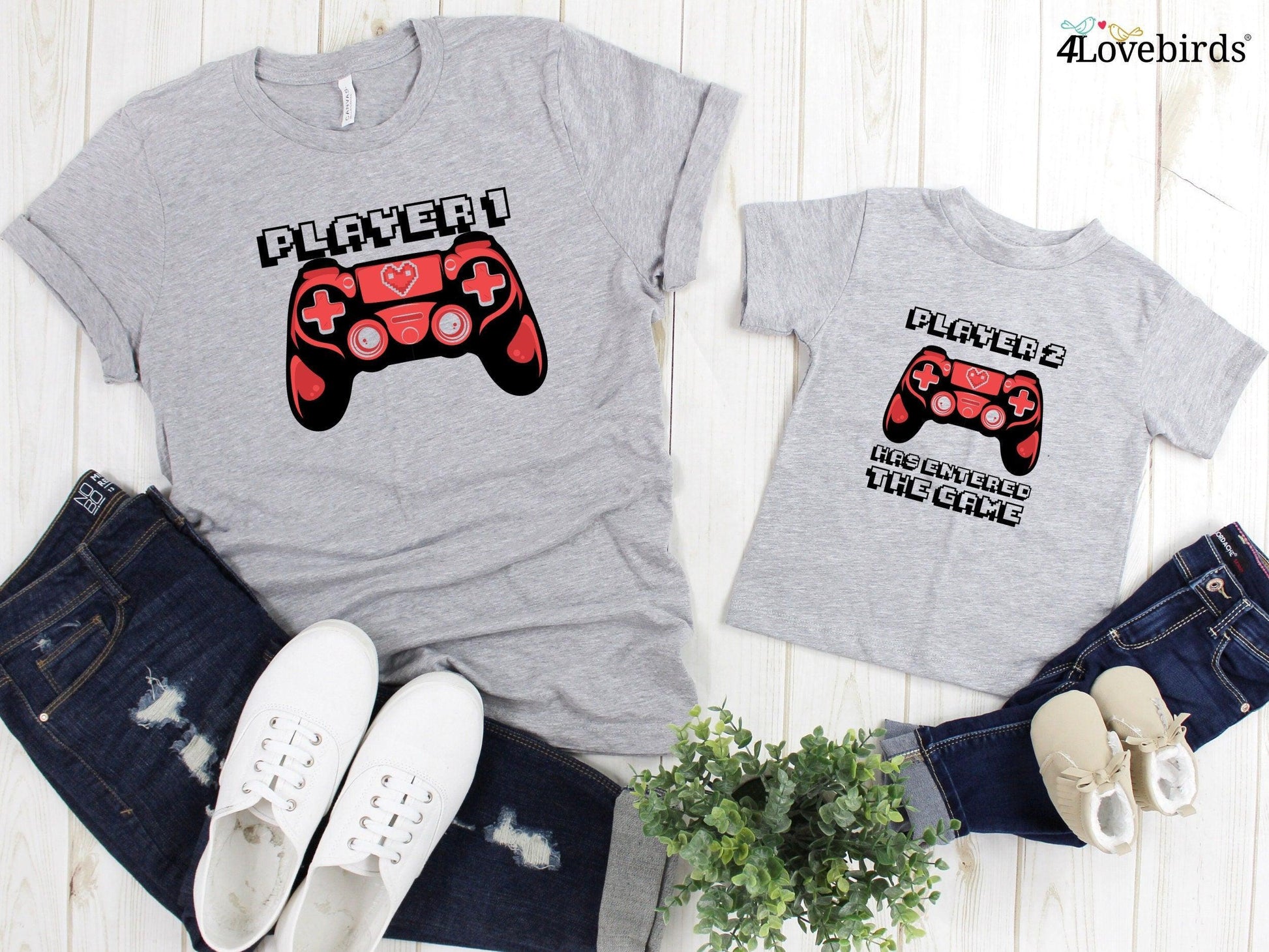 Player 2 Has Entered The Game and Player 1 Hoodie - Matching Family Shirt - Baby Announcement - Gamer Parents - Daddy, Mommy & Me - 4Lovebirds