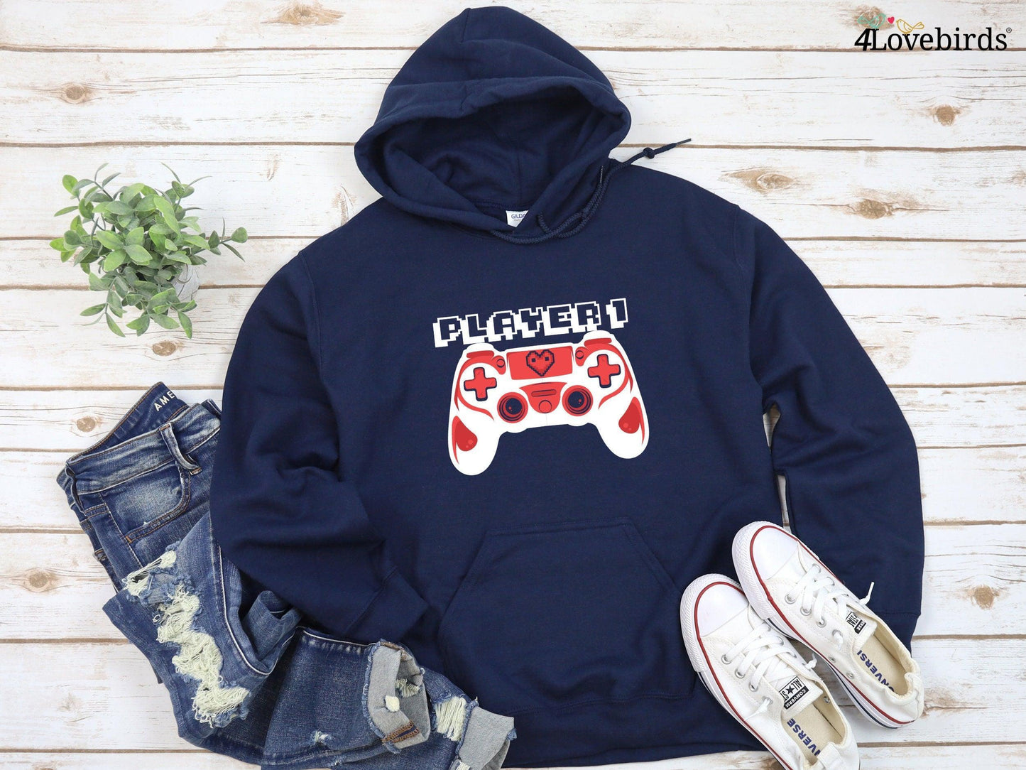 Player 2 Has Entered The Game and Player 1 Hoodie - Matching Family Shirt - Baby Announcement - Gamer Parents - Daddy, Mommy & Me - 4Lovebirds