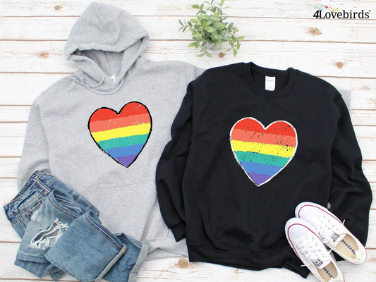 Pride Heart Hoodie, LGBTQ Support Tee, Rainbow Heart T-shirt, LGBT Heart, Rainbow Shirt, Pride Rainbow T-shirt, Rainbow Love, LGBT Pride Tee - 4Lovebirds